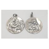 2 X Bid Sterling Silver Religious Pendants Or