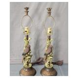 Pair Parrot Theme Composite Table Lamps No Shades