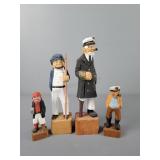 4x The Bid Sailor Figurines On Wood Blocks