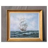 W Sopia Vintage Framed Nautical Oil Painting