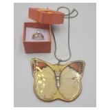 Real Large Butterfly Pendant In Resin And 2 Sz 9