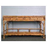 3 Drawer Bamboo & Rattan Hall Table
