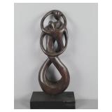 Modern Abstract Carved Wood Sculpture Embrace