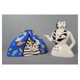 2x The Bid Cat Theme Tea Pot & Vase