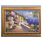 Seaside Mediteranean Scape Framed Oil On Canvas