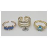 3 Adjustable Blue Stone Fashion Rings