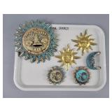6pc Lot Sun And Moon Decorative Clay & Metal Items