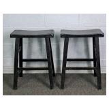 2x The Bid Solid Wood Counter Height Saddle Stools