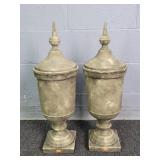 2x The Bid Chalkware Pedestal Urn W/ Pointed Finia