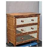 Mirrored Bamboo & Rattan 3 Drawer Small Chest