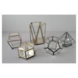 5x The Bid Geometric Glass & Metal Candle Lantern