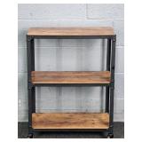 3 Tier Rolling Metal Frame Mfg Wood Shelf Unit