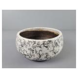 8" Terra Cotta Planter White W/ Black Swirls