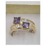 Amethyst & Cz Cocktail Statement Ring Sz 10