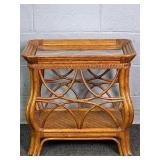 Glass Top Rattan Stand W/ Shelf