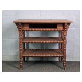 Vintage Solid Oak 3 Tier Rolling Side Table
