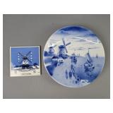2x The Bid River Delft Christmas Tile & Plate