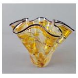 Handblown Golden Yellow Artglass Handkerchief Vase
