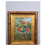 Tropical Macaws Framed Oil On Canvas