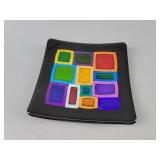 8" Signed Colorful Art Glass Plate