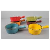 6x The Bid Colorful Stoneware Handled Bowls