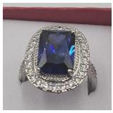 Blue Stone Cocktail Statement Ring Sz 10