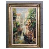 Venetian Canal Scene Framed Oil On Canvas