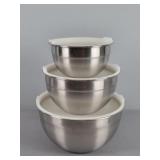 3 Pc Cuisinart .stainless Mixing Bowls W/ Lids