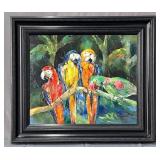 R Heartman Parrots Framed Oil On Canvas