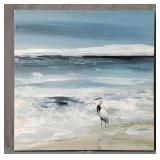 Heron On Beach Embellished Print On Canvas