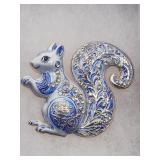 Squirrel Brooch Pendant Pin Blue White Enamel