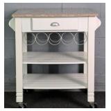 Marble Top Rolling Kitchen Island W/ Wine Rack