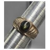Sterling Silver Oval Green Cabochon Ring Sz 8 Tw
