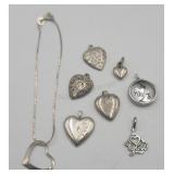 Sterling Silver Heart Charms And Bracelet Tw 8.3g