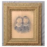Antique Charcoal Drawing In Carved Wooden Fram