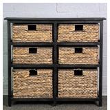 Wood And Wicker 6 Drawer Storage