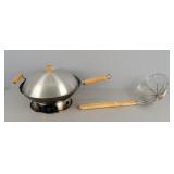 14" Wok W/ Stand And Fryer Basket- Wood Handle