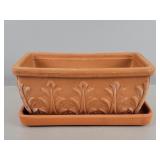 13" Embossed Terracotta Planter W/ Drip Tray