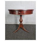 Vintage Mahogany Leather Top Round Pedestal Table