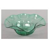 Blenko Ocean Green Glass Bowl Ruffled Edge