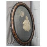 Antique Convex Glass Child Portrait In Wood Frame