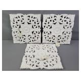 3x The Bid White Carved Wood Wallhung Decor