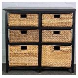 Wood And Wicker 6 Drawer Storage