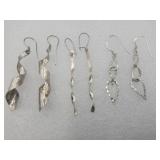 3 Pair Sterling Silver Pierced Earrings Tw