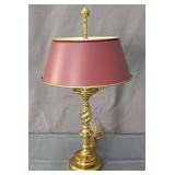 Vintage Brass Metal Shade Table Lamp- Powers Up