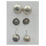 3 Pair Sterling Silver Pierced Earrings Tw 9.8g