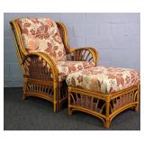 Natural Wicker & Rattan Accent Arm Chair & Ottoman