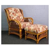 Natural Wicker & Rattan Accent Arm Chair & Ottoman