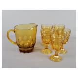 6 Pc Lot  Amber Glass Pitcher & Glasses