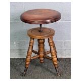 Antique Glass Ball & Claw Adj Piano Stool